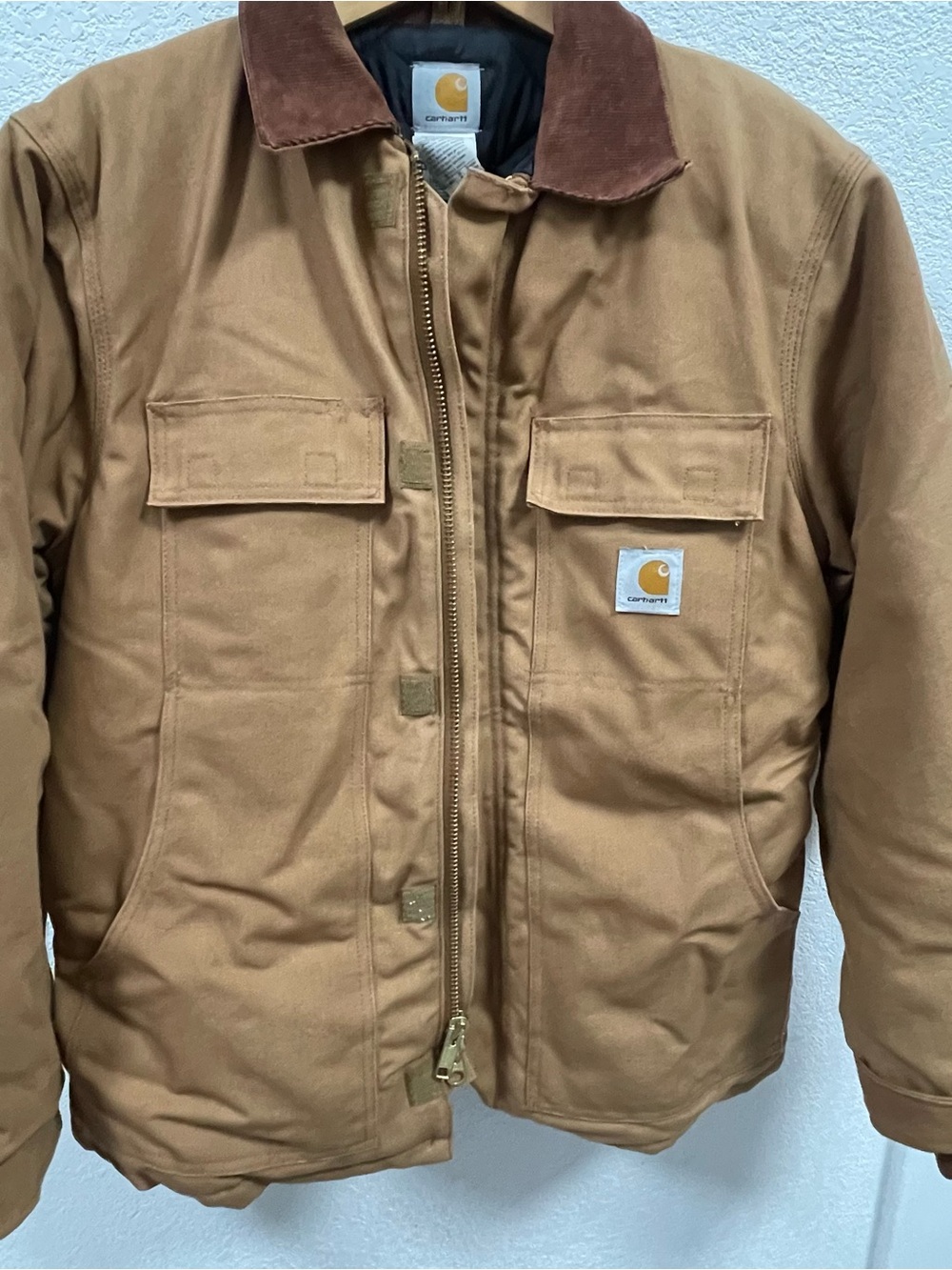 Carhartt Tan Brown Collar Puffer Jacket size 40R made in usa 🇺🇸 EUC